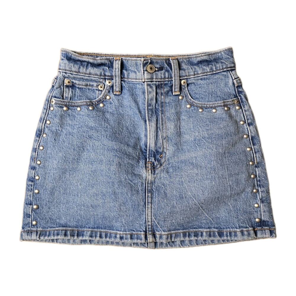Abercrombie & Fitch Womens High-Rise Studded Denim Blue Skirt Size 23